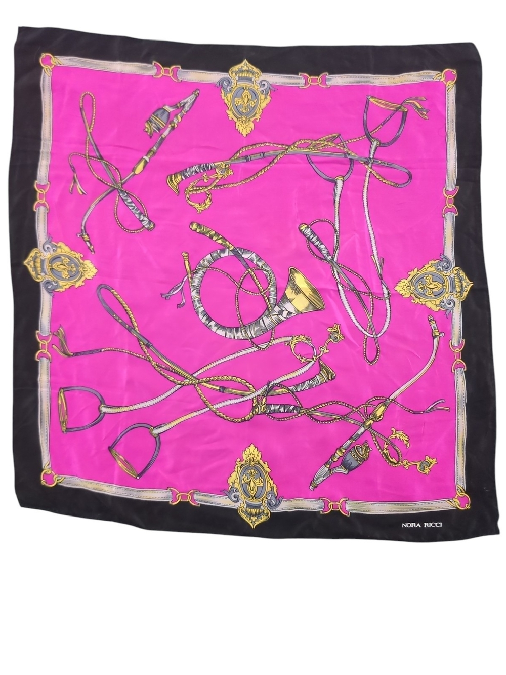 Vintage Nora Ricci Silk Scarf Made in Italy Pink Equestrian Horse 30" Square